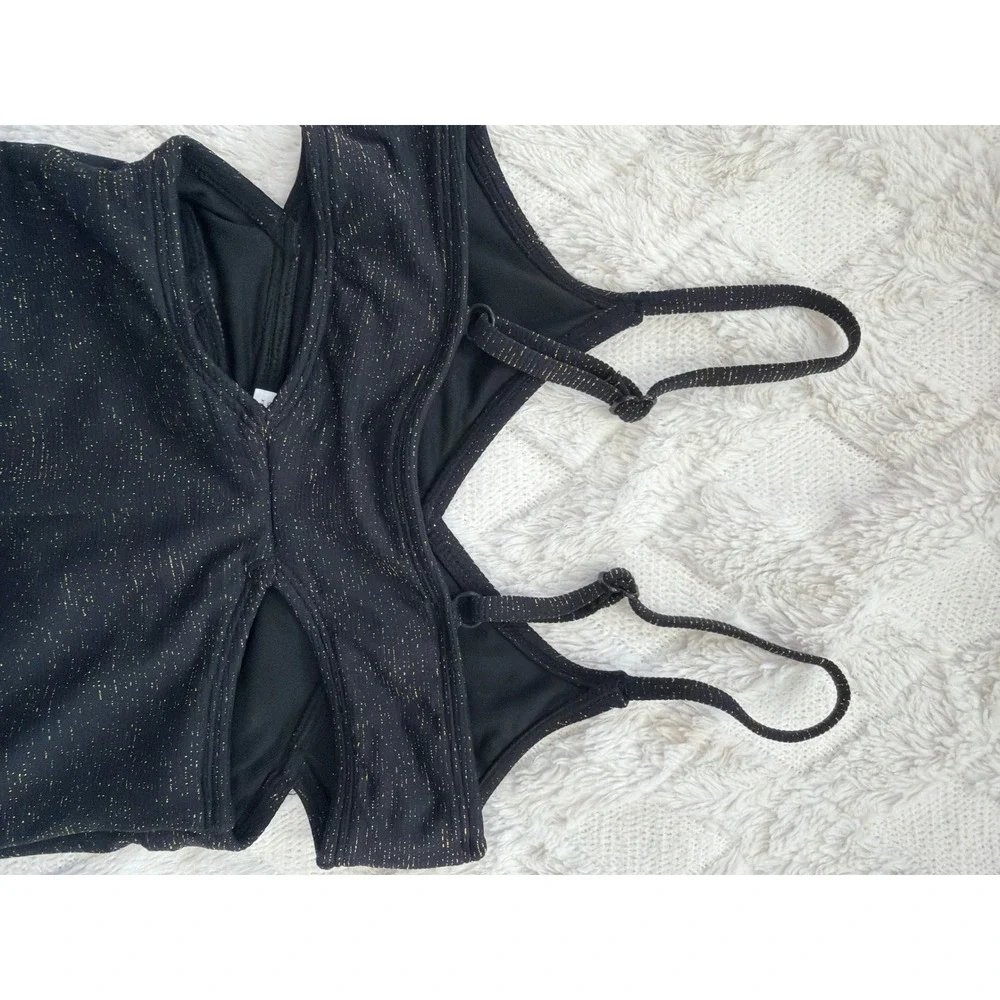Art Class Girls Black Gold Metallic Cutout One Piece Swimsuit Size S 6/7 NWT